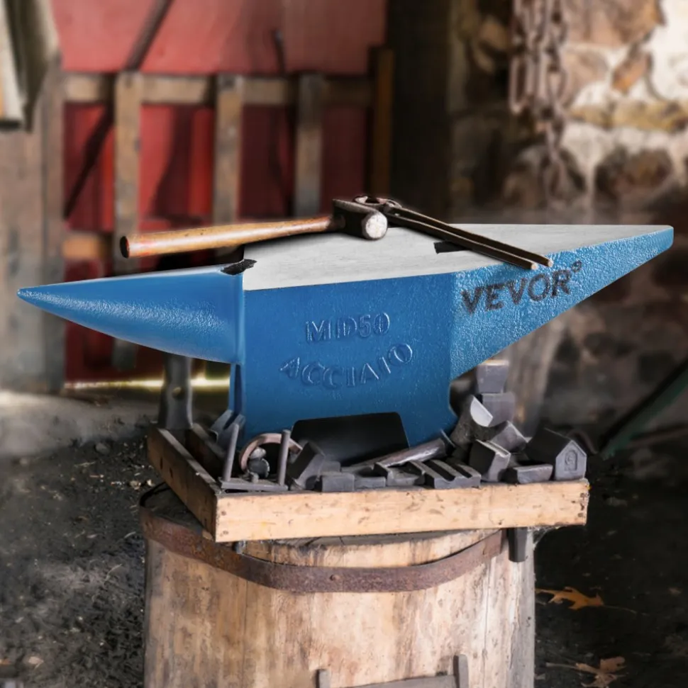 VEVOR Single Horn Anvil Cast Steel Anvil Blacksmith for Sale Forge Steel Tools with Round and Square Hole and Equipment Anvil Rugged Blacksmith Jewelers Durable and Robust Metal Working Tool 105Lbs