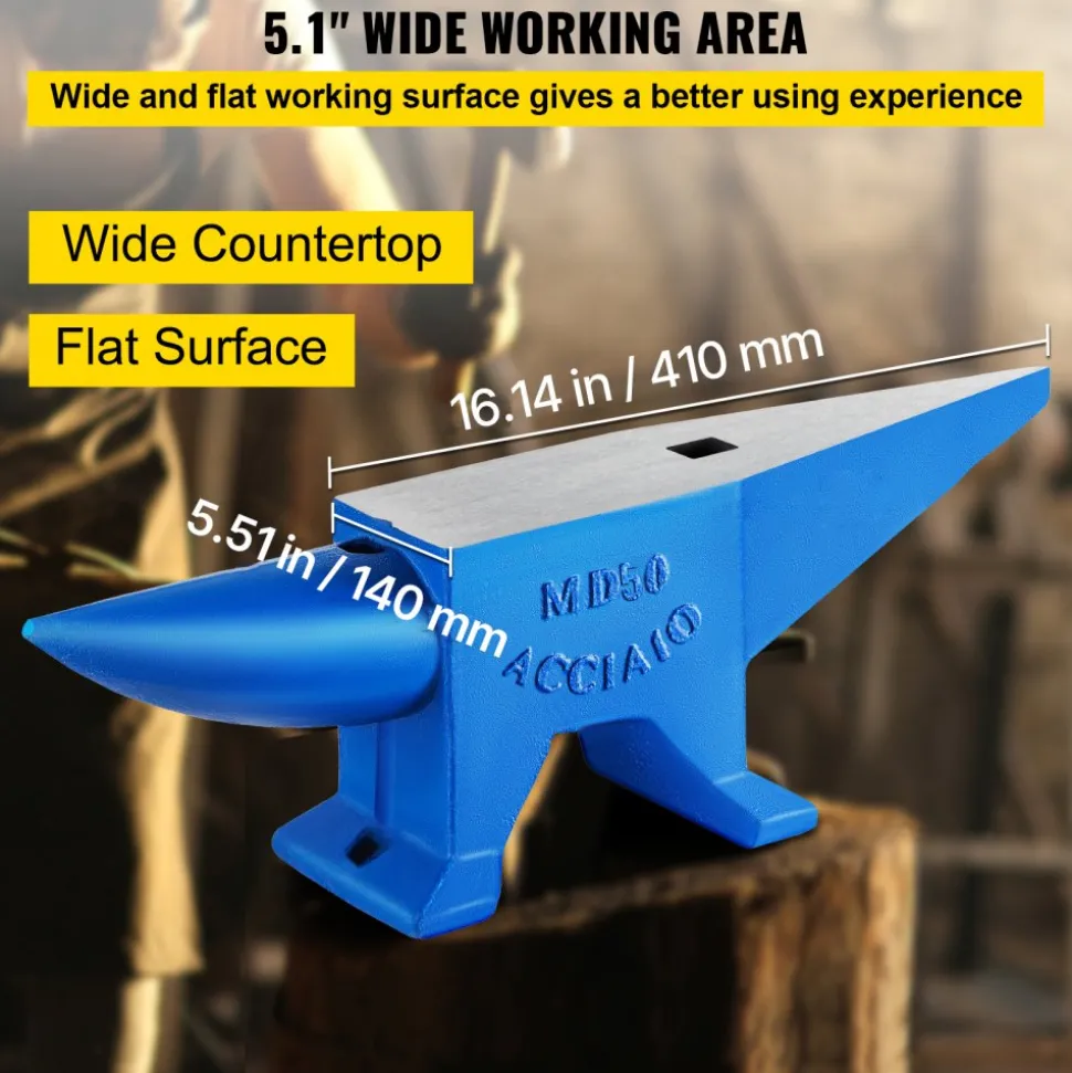 VEVOR Single Horn Anvil Cast Steel Anvil Blacksmith for Sale Forge Steel Tools with Round and Square Hole and Equipment Anvil Rugged Blacksmith Jewelers Durable and Robust Metal Working Tool 105Lbs