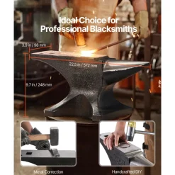 VEVOR Single Horn Anvil, 110lbs Cast Steel Anvil, High Hardness Rugged Round Horn Anvil for Blacksmiths, with Large Countertop and Stable Base, Metal Working Tool for Metal Bending, Shaping, Twisting
