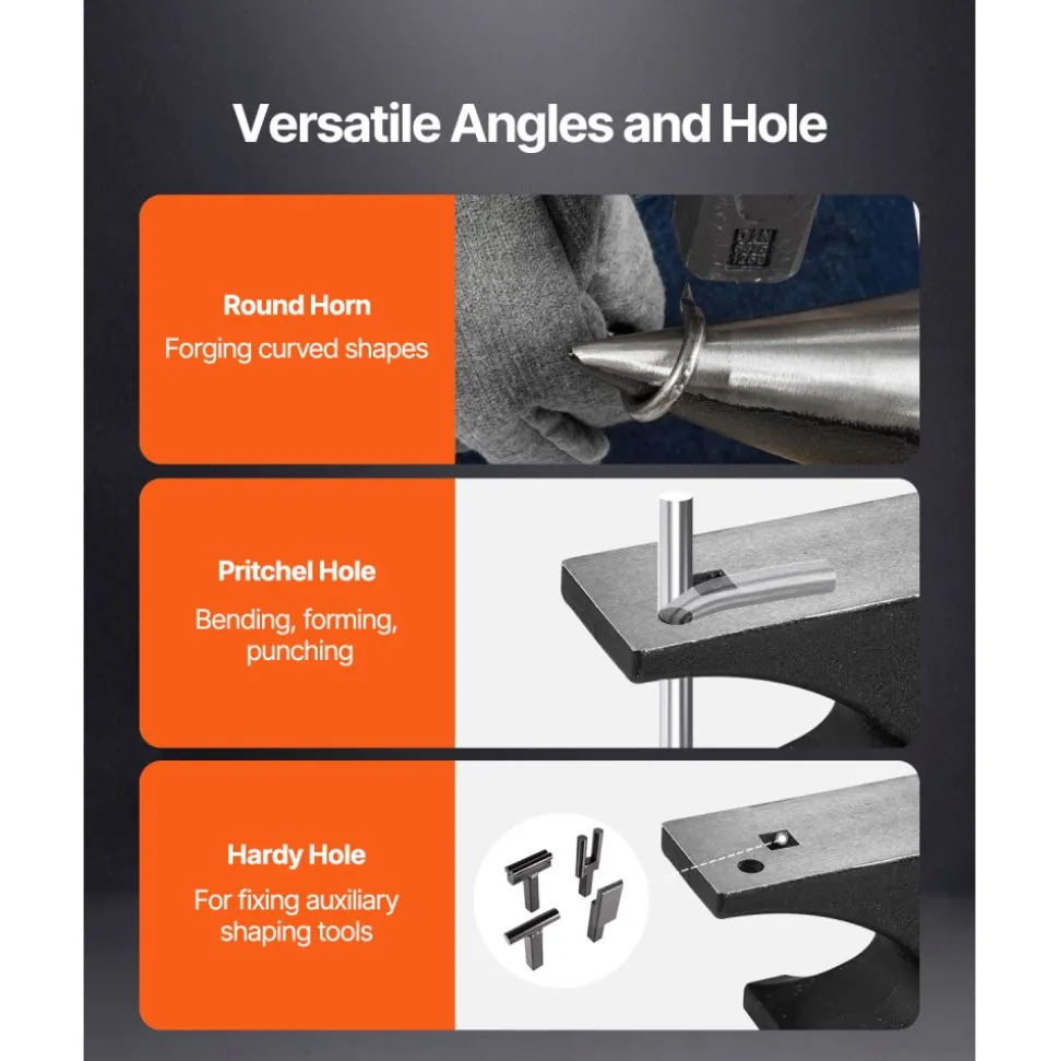 VEVOR Single Horn Anvil, 110lbs Cast Steel Anvil, High Hardness Rugged Round Horn Anvil for Blacksmiths, with Large Countertop and Stable Base, Metal Working Tool for Metal Bending, Shaping, Twisting