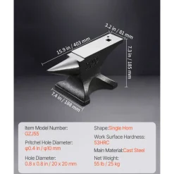 VEVOR Single Horn Anvil 55Lbs, Cast Iron Anvil Blacksmith Withstands Heavy Blows,Anvil Rugged Round Horn Anvil Blacksmith Jewelers Metalsmith Tool, for Sale Forge Tools and Equipment