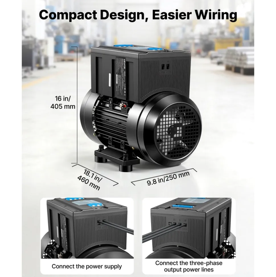 VEVOR Single Phase to 3-Phase Rotary Converter, 10HP 28A 208-240V Input/Output Rotary Phase Converter - Expandable to Higher Horsepower for Heavy-Load Equipment