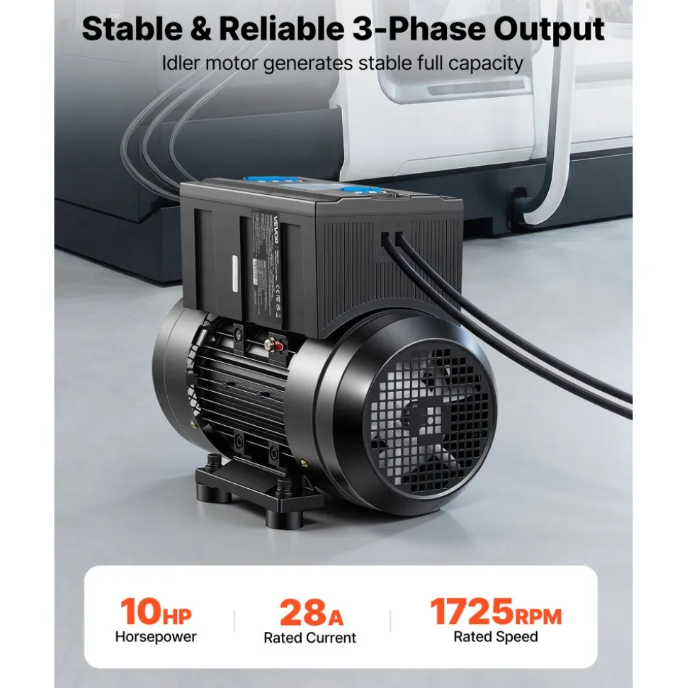 VEVOR Single Phase to 3-Phase Rotary Converter, 10HP 28A 208-240V Input/Output Rotary Phase Converter - Expandable to Higher Horsepower for Heavy-Load Equipment