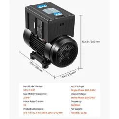 VEVOR Single Phase to 3-Phase Rotary Converter, 2.5HP 7A 208-240V Input/Output Rotary Phase Converter - Expandable to Higher Horsepower for Heavy-Load Equipment