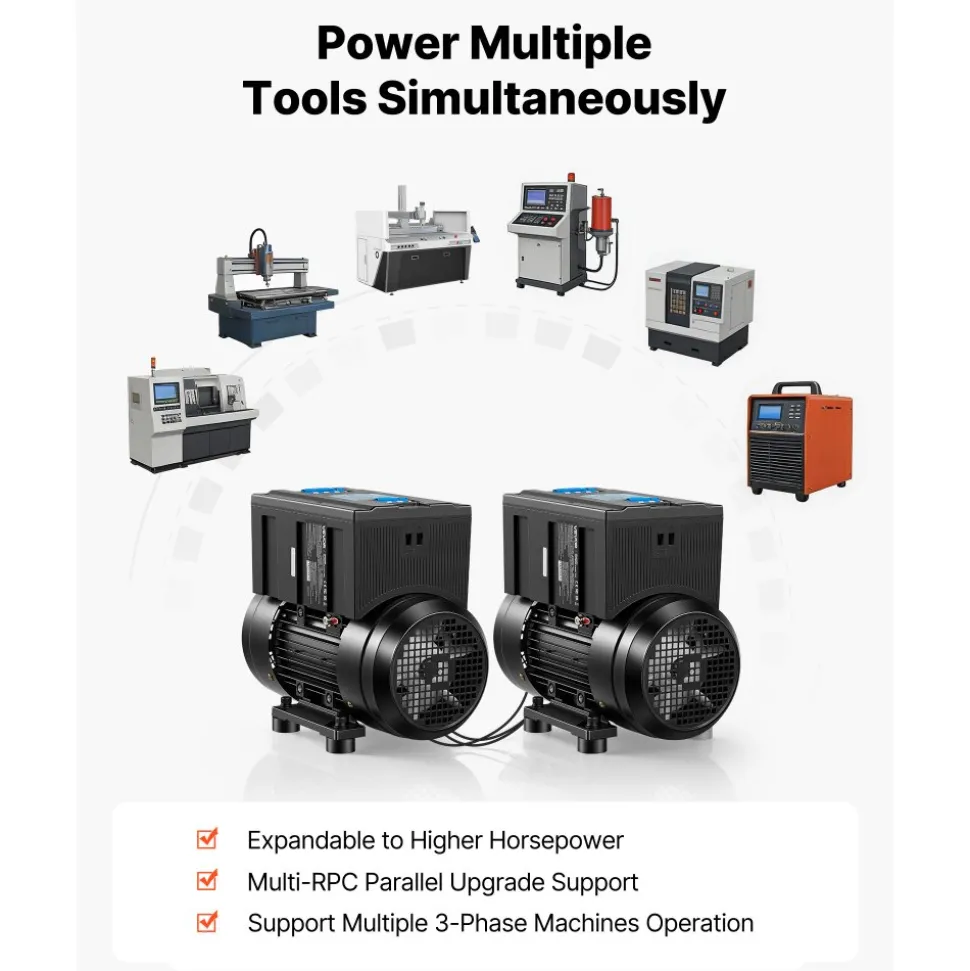 VEVOR Single Phase to 3-Phase Rotary Converter, 7.5HP 21A 208-240V Input/Output Rotary Phase Converter - Expandable to Higher Horsepower for Heavy-Load Equipment