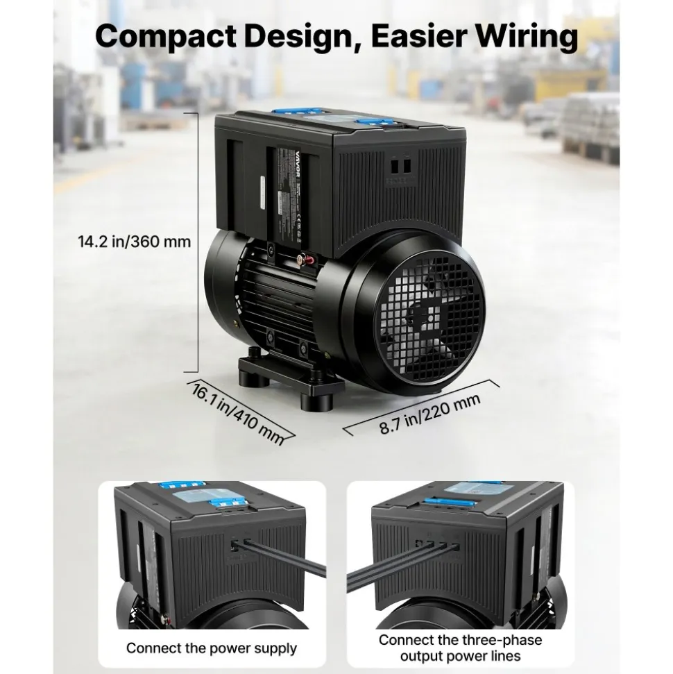 VEVOR Single Phase to 3-Phase Rotary Converter, 7.5HP 21A 208-240V Input/Output Rotary Phase Converter - Expandable to Higher Horsepower for Heavy-Load Equipment