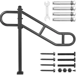 VEVOR Single Post Handrail for Outdoor 1-3 Steps, 40.5" L x 35.4" H Metal Bent Stair Handrails, Floor Mounted Carbon Steel Stair Railing, U-Shaped Post Grab Rails with 2 Anti-Skid Crossbar for Garage