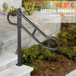 VEVOR Single Post Handrail for Outdoor 1-3 Steps, 40.5