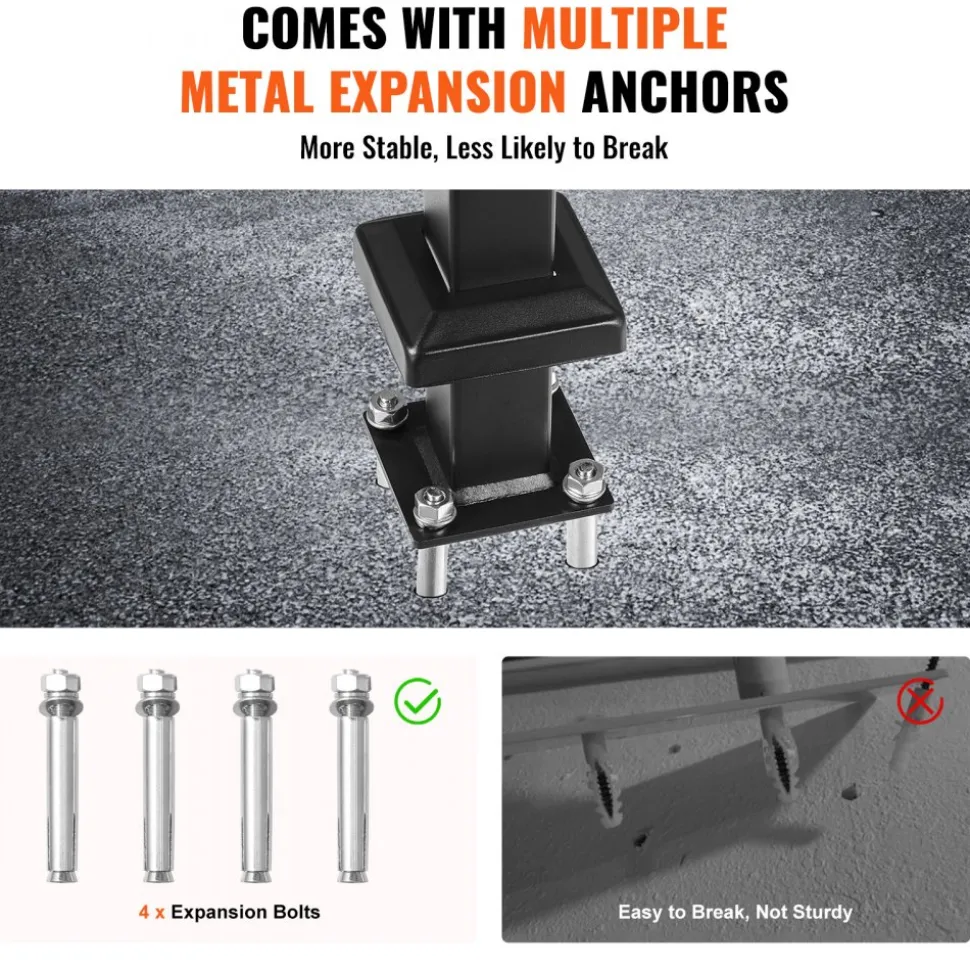 VEVOR Single Post Handrail for Outdoor 1-3 Steps, 40.5" L x 35.4" H Metal Bent Stair Handrails, Floor Mounted Carbon Steel Stair Railing, U-Shaped Post Grab Rails with 2 Anti-Skid Crossbar for Garage