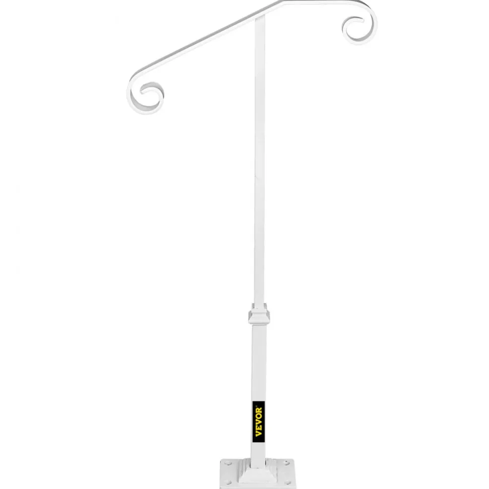VEVOR Single Post Handrail White Wrought Iron Post Mount Step Grab Supports Fits 1 or 2 Steps Grab Rail Single Post Railing