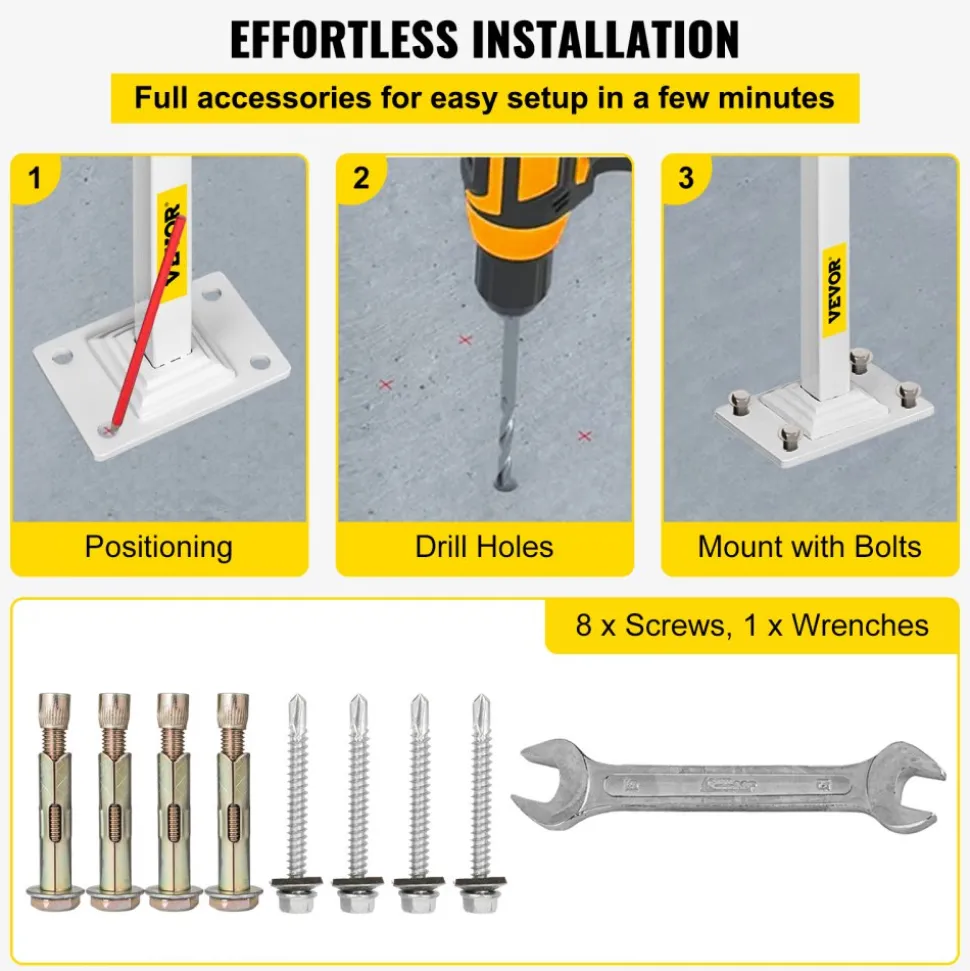 VEVOR Single Post Handrail White Wrought Iron Post Mount Step Grab Supports Fits 1 or 2 Steps Grab Rail Single Post Railing
