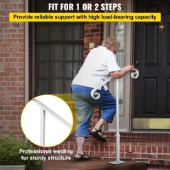 VEVOR Single Post Handrail White Wrought Iron Post Mount Step Grab Supports Fits 1 or 2 Steps Grab Rail Single Post Railing