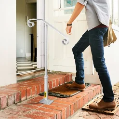 VEVOR Single Post Handrail White Wrought Iron Post Mount Step Grab Supports Fits 1 or 2 Steps Grab Rail Single Post Railing