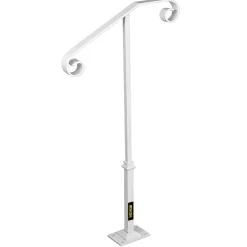 VEVOR Single Post Handrail White Wrought Iron Post Mount Step Grab Supports Fits 1 or 2 Steps Grab Rail Single Post Railing