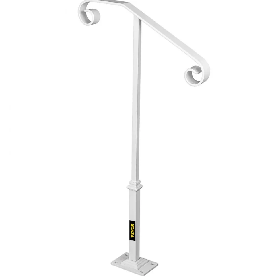 VEVOR Single Post Handrail White Wrought Iron Post Mount Step Grab Supports Fits 1 or 2 Steps Grab Rail Single Post Railing