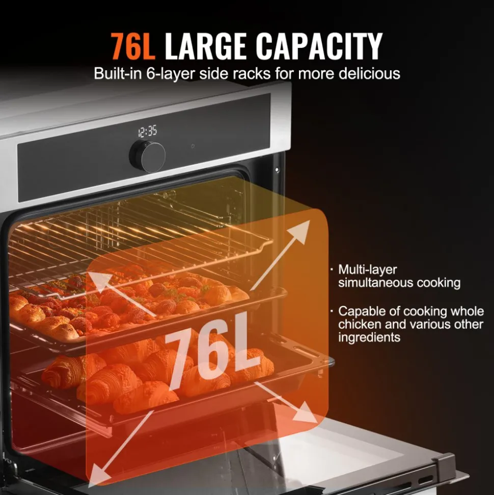 VEVOR Single Wall Oven, 24" Electric Built-in Wall Oven with 16 Cooking Functions, 2.68 Cu.Ft Electric Wall Ovens with Timer, 3150W Electric Oven with Baking Rack and Tray, for Kitchen