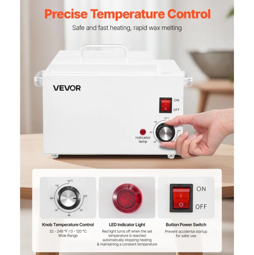 VEVOR Single Wax Warmer, 3000ML 300W Professional Wax Warmer for Hair Removal, 32 ℉ to 248 ℉ Adjustable Electric Waxing Heater Pot with 100PCS Sticks & 50PCS Papers for Home Use, Beauty Salon, Spa