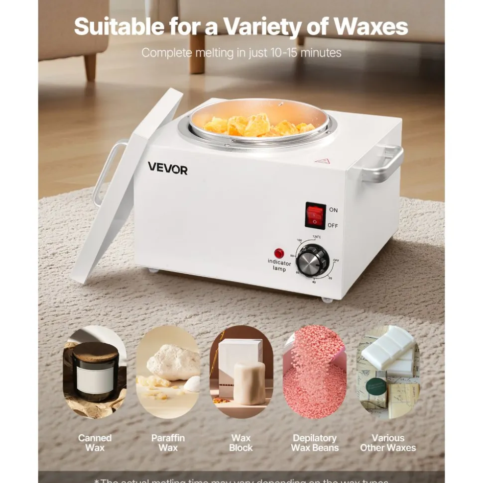 VEVOR Single Wax Warmer, 3000ML 300W Professional Wax Warmer for Hair Removal, 32 ℉ to 248 ℉ Adjustable Electric Waxing Heater Pot with 100PCS Sticks & 50PCS Papers for Home Use, Beauty Salon, Spa