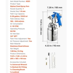 VEVOR Siphon Feed Spray Gun, High Atomization Air Paint Spray Gun, 1000cc Automotive Paint Sprayer with 1.8 mm Nozzle, Adjustable Flow Rate & Air Volume for Car, Furniture, Wall, House Painting