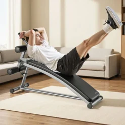 VEVOR Sit Up Bench, Curved Decline Ab Bench with Reverse Crunch Handle, with 6 Adjustable Height Setting, Heavy Duty Steel, 600 Lbs Capacity for Home Gym Workouts, Strength Training, Full Body Muscles