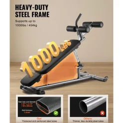 VEVOR Sit Up Bench, Decline Ab Bench with Reverse Crunch Handle, with 4 Adjustable Height Settings, Heavy Duty Steel, 1000 Lbs Capacity, for Home Gym Workouts, Strength Training, Full Body Muscles