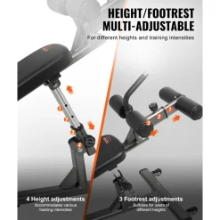 VEVOR Sit Up Bench, Decline Ab Bench with Reverse Crunch Handle, with 4 Adjustable Height Settings, Heavy Duty Steel, 1000 Lbs Capacity, for Home Gym Workouts, Strength Training, Full Body Muscles