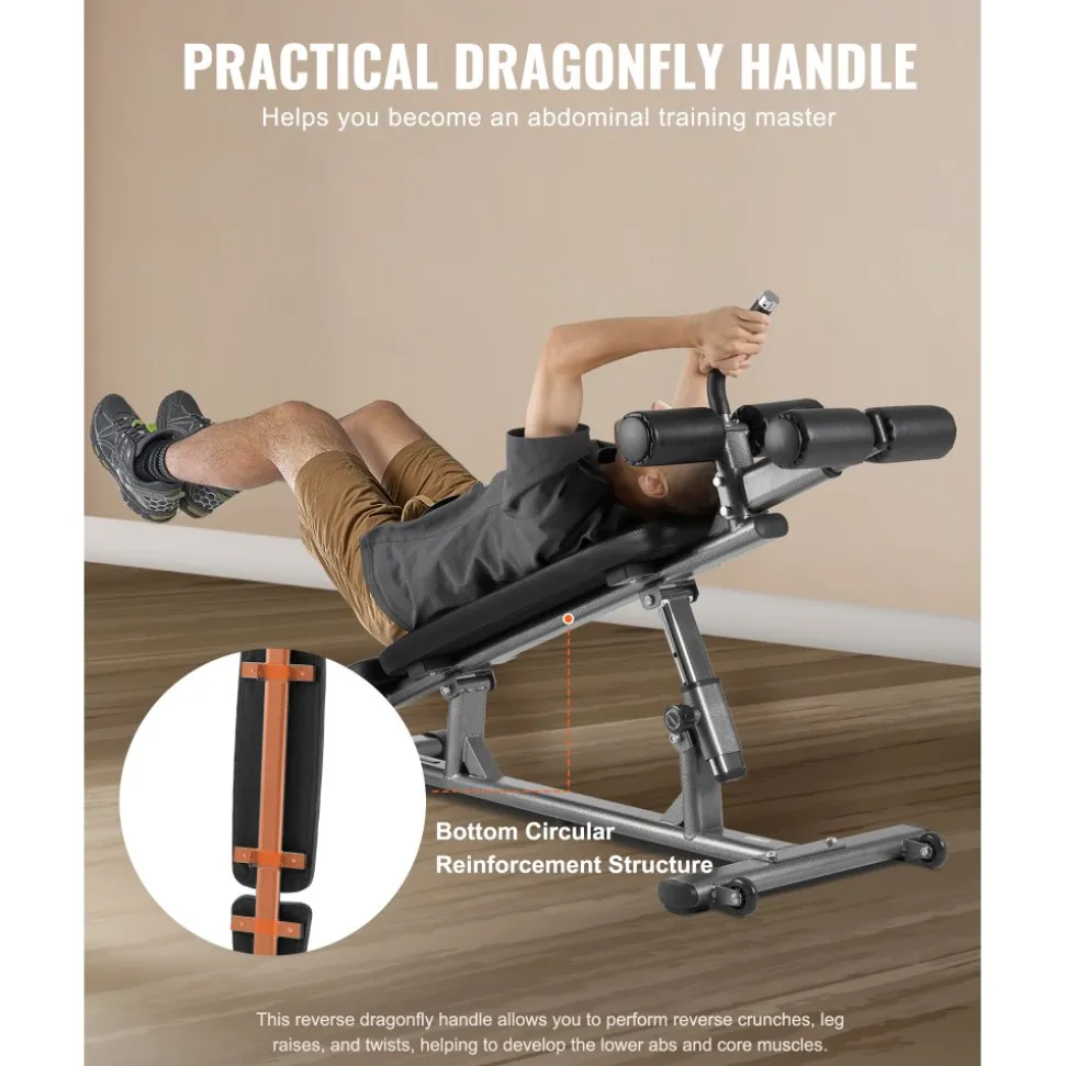 VEVOR Sit Up Bench, Decline Ab Bench with Reverse Crunch Handle, with 4 Adjustable Height Settings, Heavy Duty Steel, 1000 Lbs Capacity, for Home Gym Workouts, Strength Training, Full Body Muscles