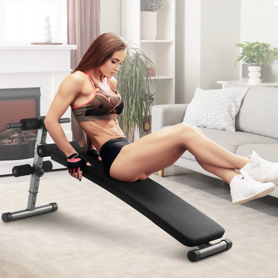 VEVOR Sit Up Bench, Folding Curved Decline Ab Bench, with 5 Adjustable Height Settings, Heavy-Duty Steel, Non-Slip Design, 500 Lbs Capacity for Home Gym Workouts, Strength Training, Full Body Muscles