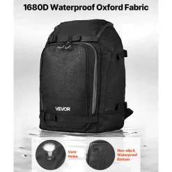 VEVOR Ski Boot Bag, 55L, Snowboard Boots Travel Backpack for Men Women, with Waterproof Exterior & Bottom, Durable 1680D Oxford, Bag for Skis, Snowboard, Helmet, Goggles, Gloves, Accessories (Black)