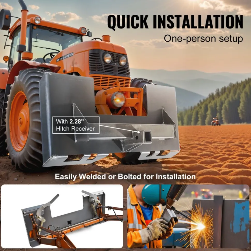 VEVOR Skid Steer Attachment Plate, 1/4" Thick Skid Steer Mount Plate with 2.28" Hitch Receiver, 3000 LBS Quick Attachment Loader Plates, Compatible with Deere, Kubota, Bobcat, Mahindra Steer, Tractor