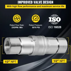 VEVOR Skid Steer Hydraulic Quick Connect 1/2" Body Hydraulic Coupler 1/2" NPT Hydraulic Coupling Quick Connect 8 Pairs Hydraulic Quick Coupler 27.6 MPa (ISO 16028) (8 Pairs)