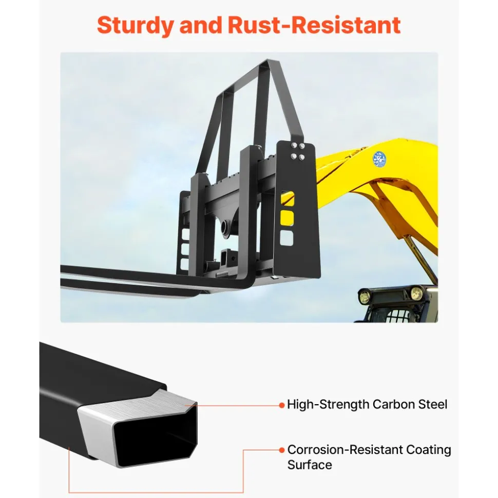 VEVOR Skid Steer Pallet Fork Frame, 4000 lbs Rated Capacity, 45-inch Pallet Fork Frame Attachments with 2-inch Hitch Receiver & Spear Sleeves, Fit for Quick Attach Tractor Loaders, Frame Only