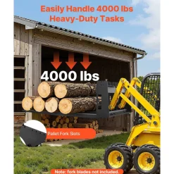 VEVOR Skid Steer Pallet Frame, 4000 lbs Rated Load Capacity, 45-inch Pallet Fork Frame Attachments with 2-inch Hitch Receiver & Spear Sleeves, Fit for Loaders Tractors Quick Attach Mount, Frame Only
