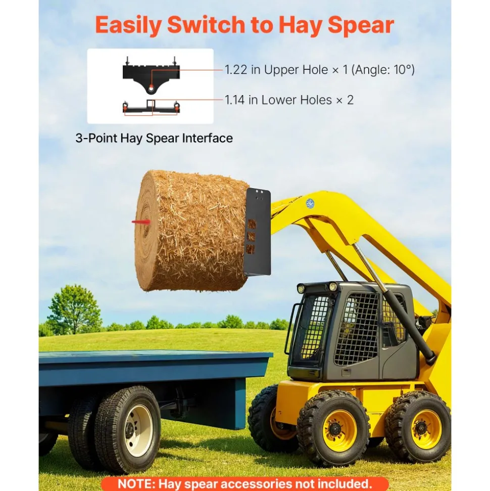 VEVOR Skid Steer Pallet Frame, 4000 lbs Rated Load Capacity, 45-inch Pallet Fork Frame Attachments with 2-inch Hitch Receiver & Spear Sleeves, Fit for Loaders Tractors Quick Attach Mount, Frame Only