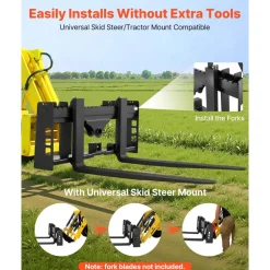 VEVOR Skid Steer Pallet Frame, 4000 lbs Rated Load Capacity, 45-inch Pallet Fork Frame Attachments with 2-inch Hitch Receiver & Spear Sleeves, Fit for Loaders Tractors Quick Attach Mount, Frame Only