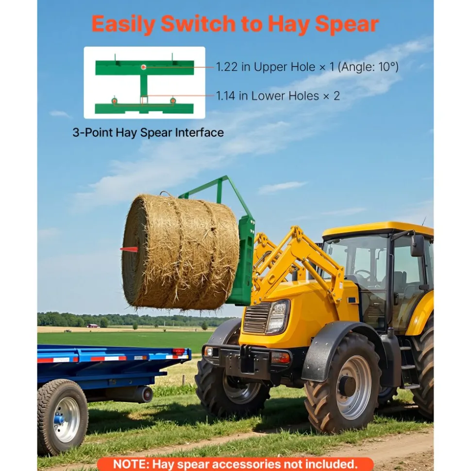 VEVOR Skid Steer Pallet Frame, 4000 lbs Rated Load Capacity, 45-inch Pallet Fork Frame Attachments with 2-inch Hitch Receiver & Spear Sleeves, Fit for John Deere Loaders Quick Attach Mount, Frame Only