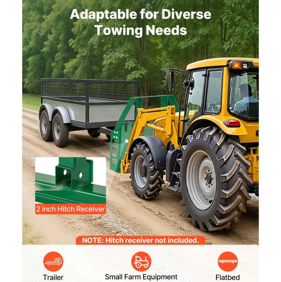VEVOR Skid Steer Pallet Frame, 4000 lbs Rated Load Capacity, 45-inch Pallet Fork Frame Attachments with 2-inch Hitch Receiver & Spear Sleeves, Fit for John Deere Loaders Quick Attach Mount, Frame Only