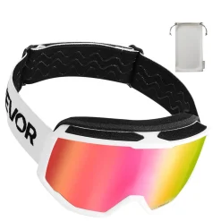 VEVOR Ski Goggles, Cylindrical Lens with Pink Revo Coating, OTG Anti fog Snow Goggles for Men Women Youth, TPU Frame & Ventilation Structure, Suitable for Skiing, Skating, Snowboarding, Cycling