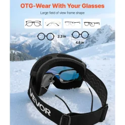 VEVOR Ski Goggles, Cylindrical Lens with Orange Revo Coating, OTG Anti fog Snow Goggles for Men Women Youth, TPU Frame & Ventilation Structure, Suitable for Skiing, Skating, Snowboarding, Cycling