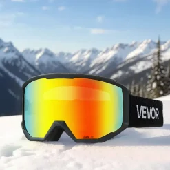 VEVOR Ski Goggles, Cylindrical Lens with Orange Revo Coating, OTG Anti fog Snow Goggles for Men Women Youth, TPU Frame & Ventilation Structure, Suitable for Skiing, Skating, Snowboarding, Cycling