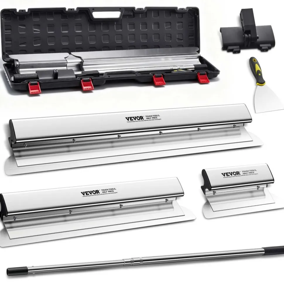 VEVOR Skimming Blade Set,10"+24"+32" Blades + 35"-78" Extension Handle,European Stainless Steel Construction Knife, Aluminum Blade Profile Smoothing Knockdown Spatula for Gyprock/Drywall/Wall-Boa
