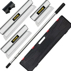 VEVOR Skimming Blade Set,25+40+60 cm Blades + 35"-78" Extension Handle,European Stainless Steel Construction Knife, Aluminum Blade Profile Smoothing Knockdown Spatula for Gyprock/Drywall/Wall-Boa