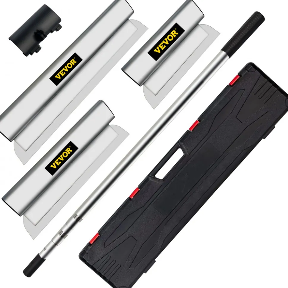 VEVOR Skimming Blade Set,25+40+60 cm Blades + 35"-78" Extension Handle,European Stainless Steel Construction Knife, Aluminum Blade Profile Smoothing Knockdown Spatula for Gyprock/Drywall/Wall-Boa