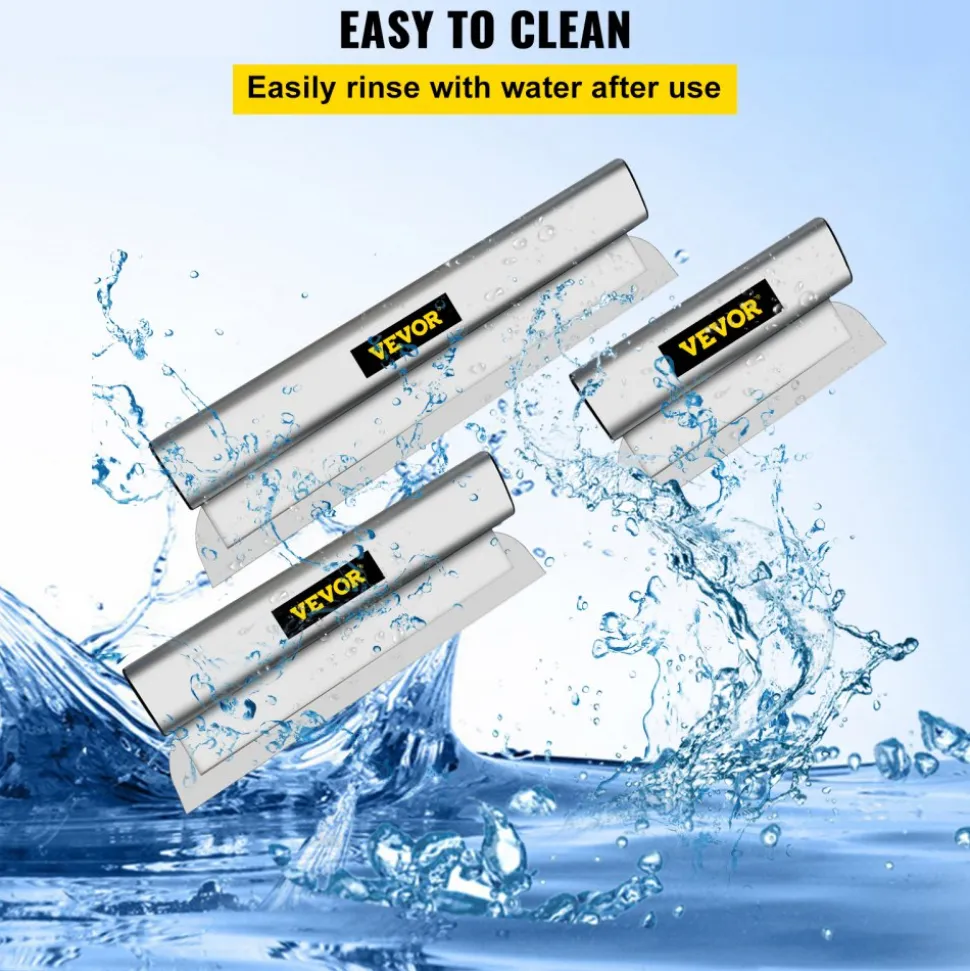 VEVOR Skimming Blade Set,25+40+60 cm Blades + 35"-78" Extension Handle,European Stainless Steel Construction Knife, Aluminum Blade Profile Smoothing Knockdown Spatula for Gyprock/Drywall/Wall-Boa