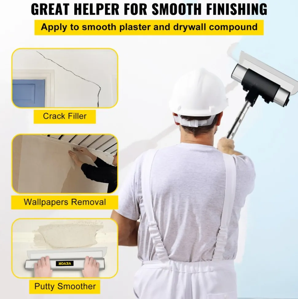 VEVOR Skimming Blade Set,25+40+60 cm Blades + 35"-78" Extension Handle,European Stainless Steel Construction Knife, Aluminum Blade Profile Smoothing Knockdown Spatula for Gyprock/Drywall/Wall-Boa