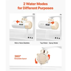 VEVOR Skincare Water Filter, Faucet Mount Water Filters with Micro-nano Bubble for Skin, Sink Tap Purifier, Removes Chlorine with 1 Filter, for Kitchen and Bathroom Faucets, White + Gold