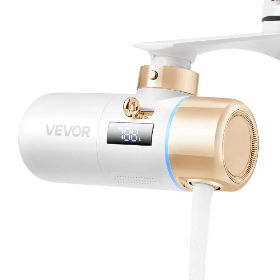 VEVOR Skincare Water Filter, Faucet Mount Water Filters with Micro-nano Bubble for Skin, Sink Tap Purifier, Removes Chlorine with 1 Filter, for Kitchen and Bathroom Faucets, White + Gold