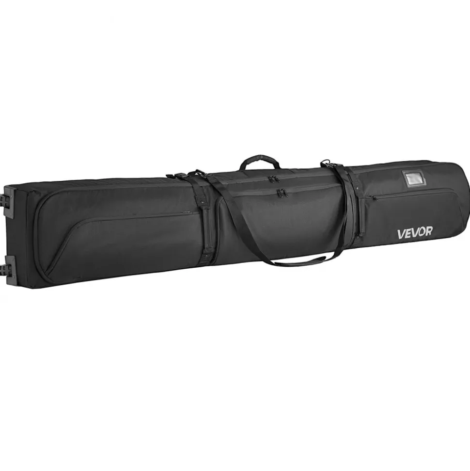 VEVOR Ski Roller Bag, Up to 74.8 in/190 cm, Padded Snowboard Bag with Wheels for Air Travel, 600D Waterproof Oxford Fabric, with Adjustable Straps, for Skis Poles Goggles Gloves Helmet Boots (Black)