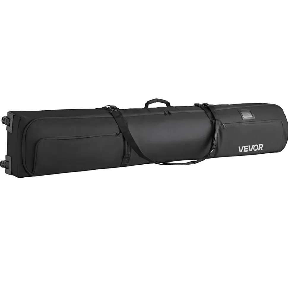 VEVOR Ski Roller Bag, Up to 68.9 in/175 cm, Padded Snowboard Bag with Wheels for Air Travel, 600D Waterproof Oxford Fabric, with Adjustable Straps, for Skis Poles Goggles Gloves Helmet Boots (Black)
