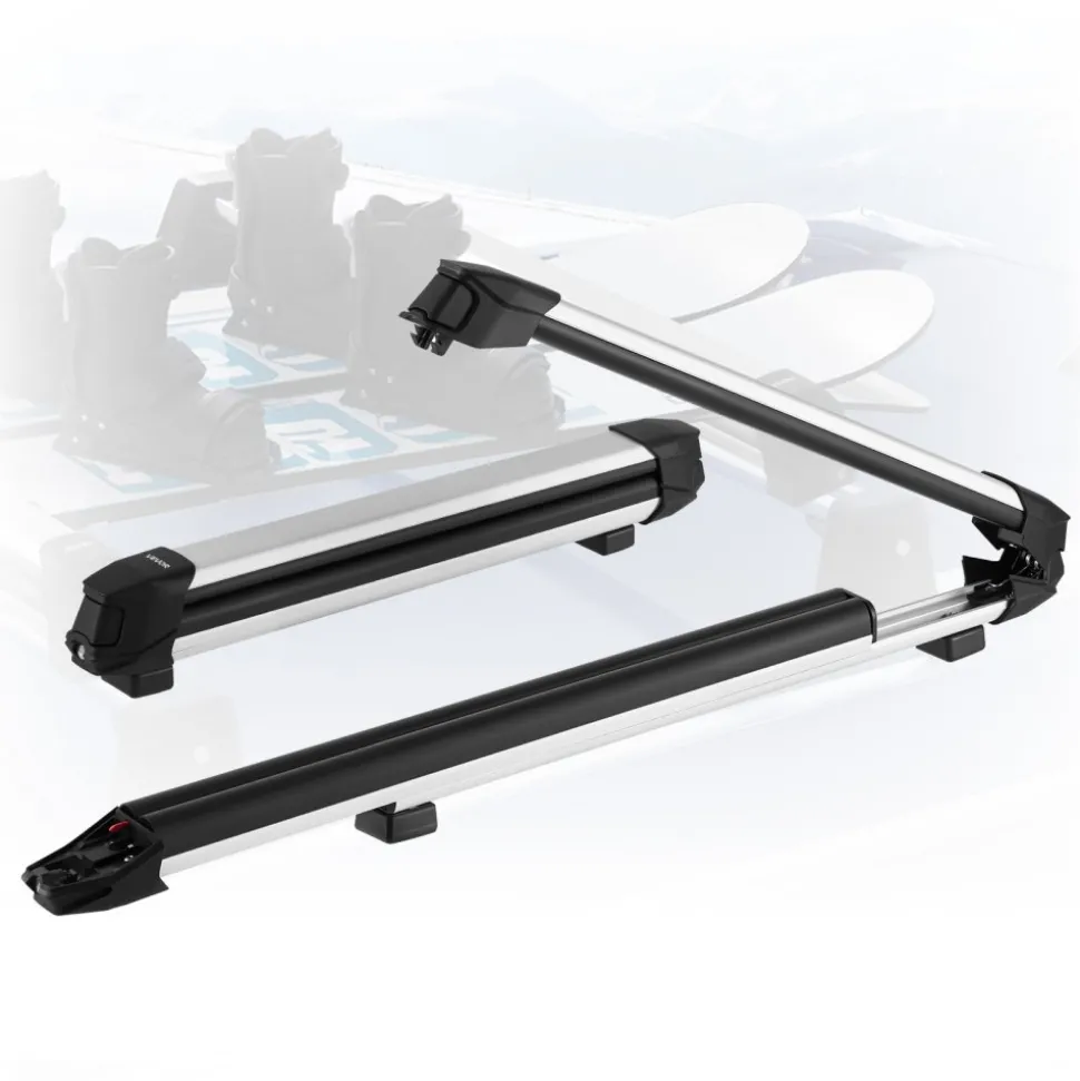 VEVOR Ski & Snowboard Roof Rack, Carry up to 6 Pairs of Skis or 4 Snowboards, 2 PCS Aluminum Universal Car Roof Rack Top Holder with Lock & Rubber Padding for Fishing Rod, Fit Most Slotted Crossbars